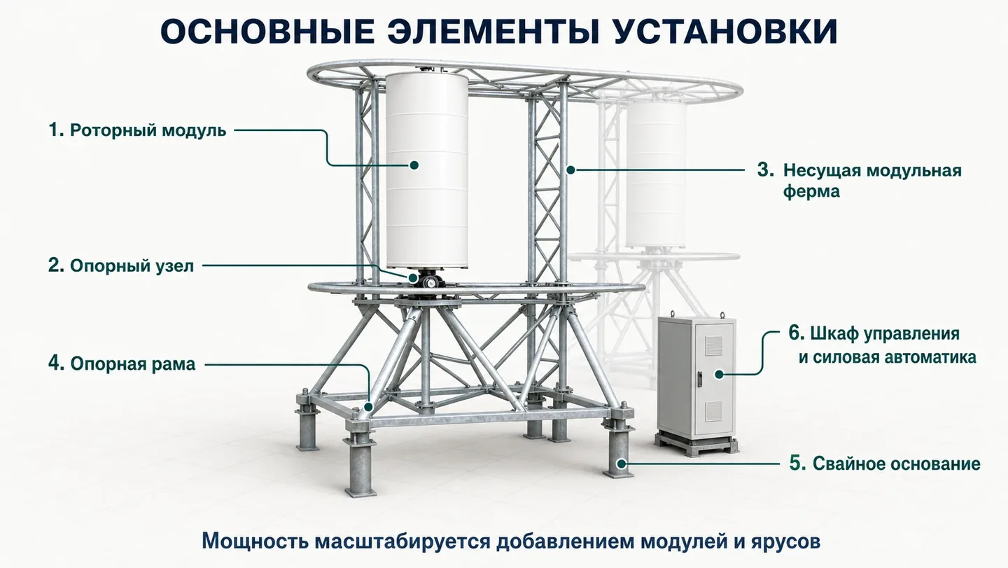 Трёхмерная схема основных элементов Ветровой стены